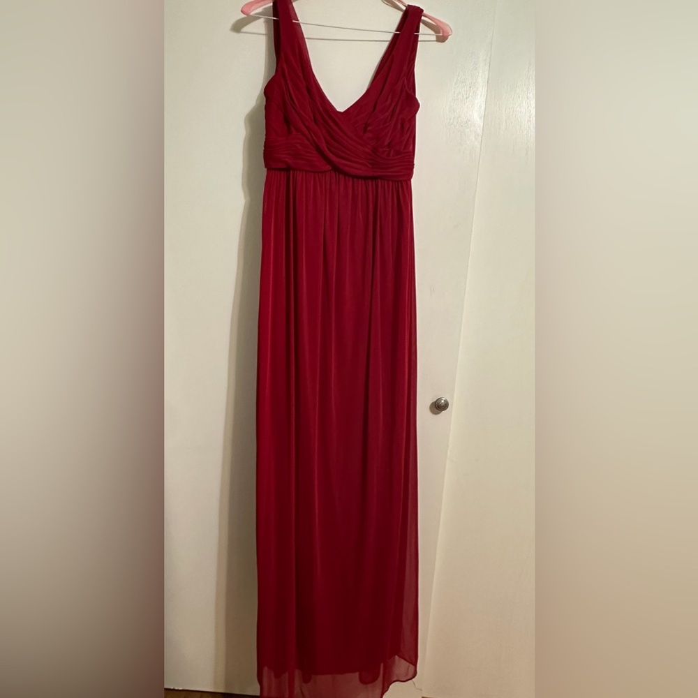 David's Bridal Long Mesh Dress with Cowl Back Detail in Apple